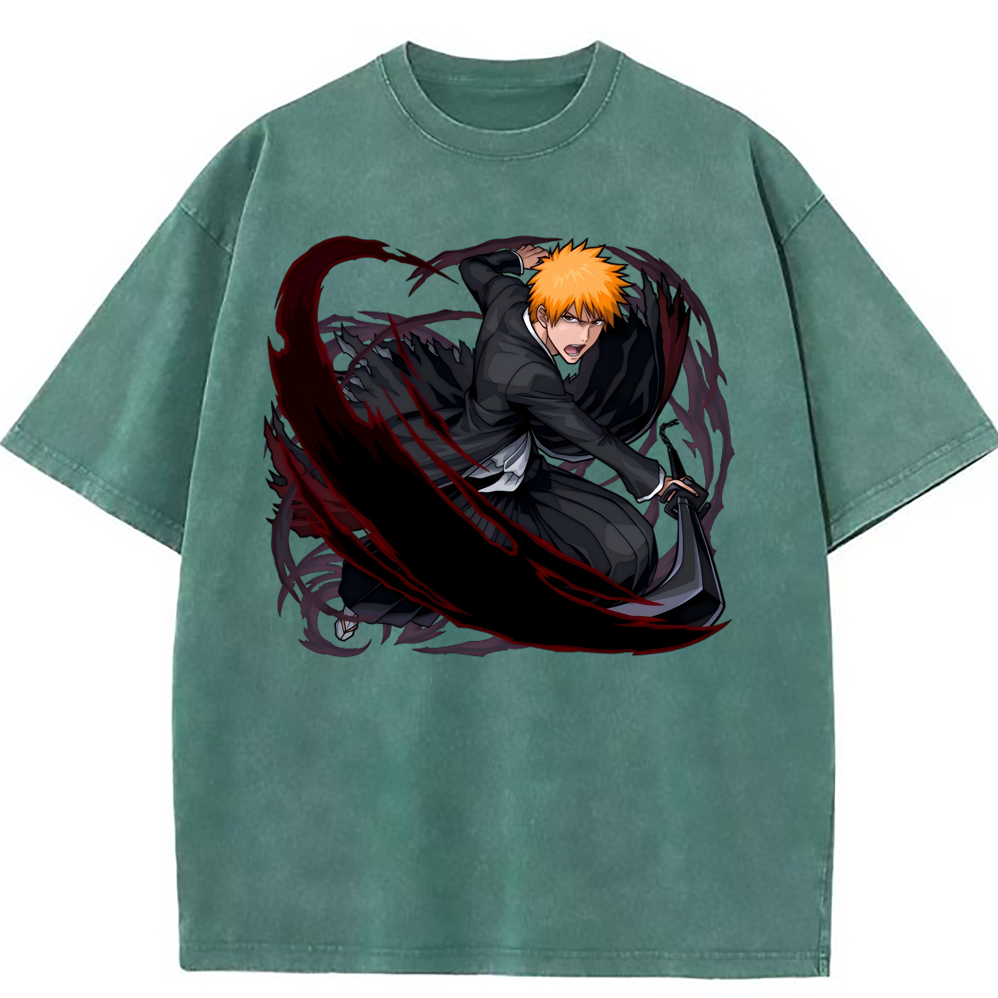 （画像用） ブリーチ 黒崎一護（くろさき いちご）BLEACH Kurosaki Ichigo 綿100% ヴィンテージ風 半袖Tシャツ（フロントプリント）
